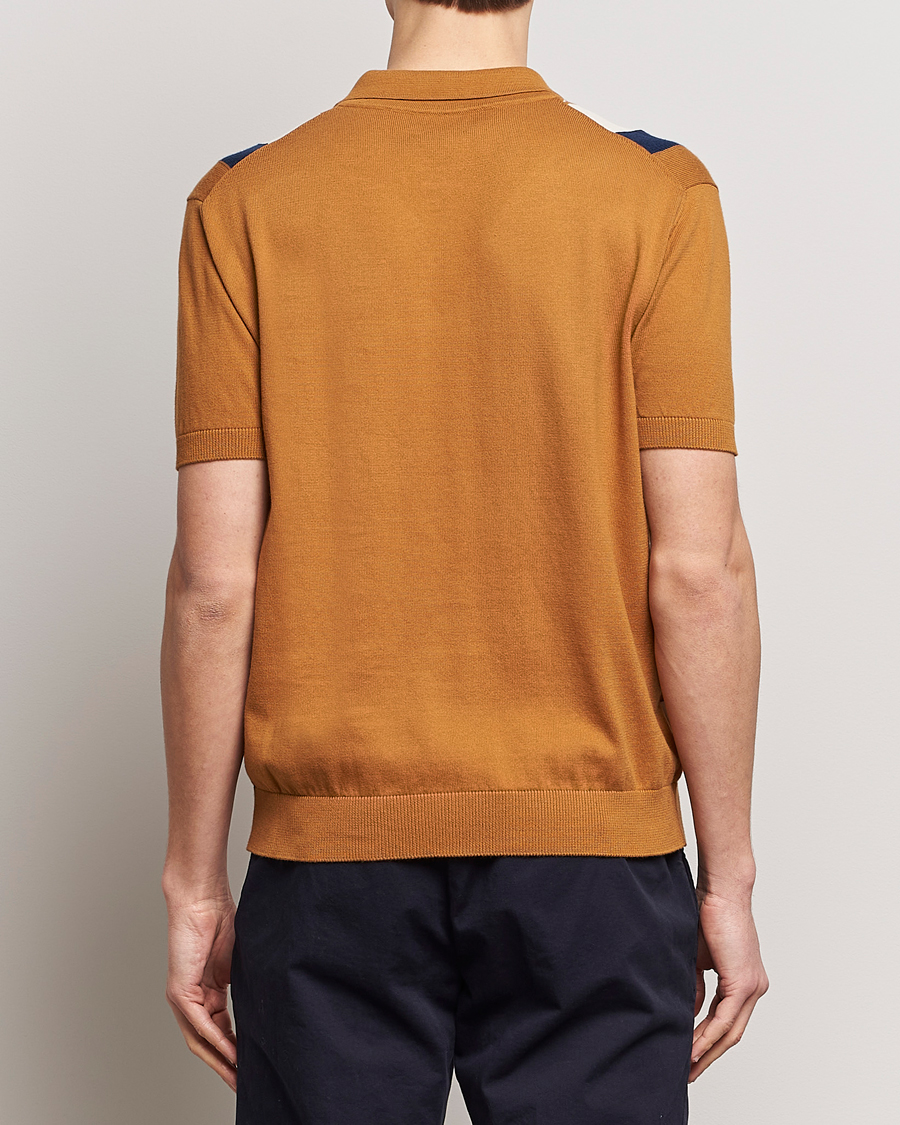 Heren | Polo's | Baracuta | Stripe Knitted Short Sleeve Polo Pumpkin Spice
