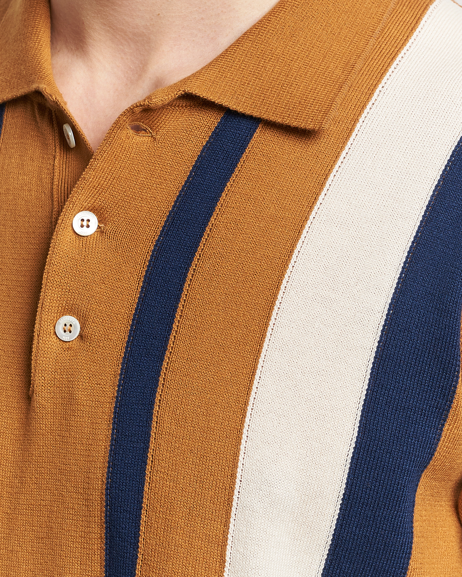 Heren | Polo's | Baracuta | Stripe Knitted Short Sleeve Polo Pumpkin Spice