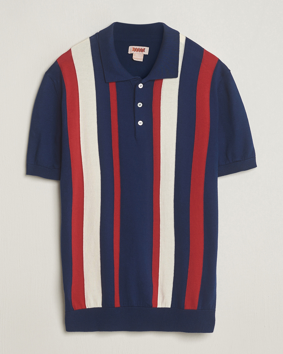 Heren | Polo's | Baracuta | Stripe Knitted Short Sleeve Polo Navy