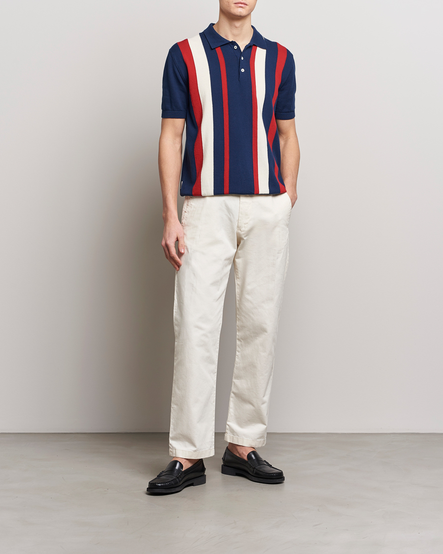 Heren | Polo's | Baracuta | Stripe Knitted Short Sleeve Polo Navy