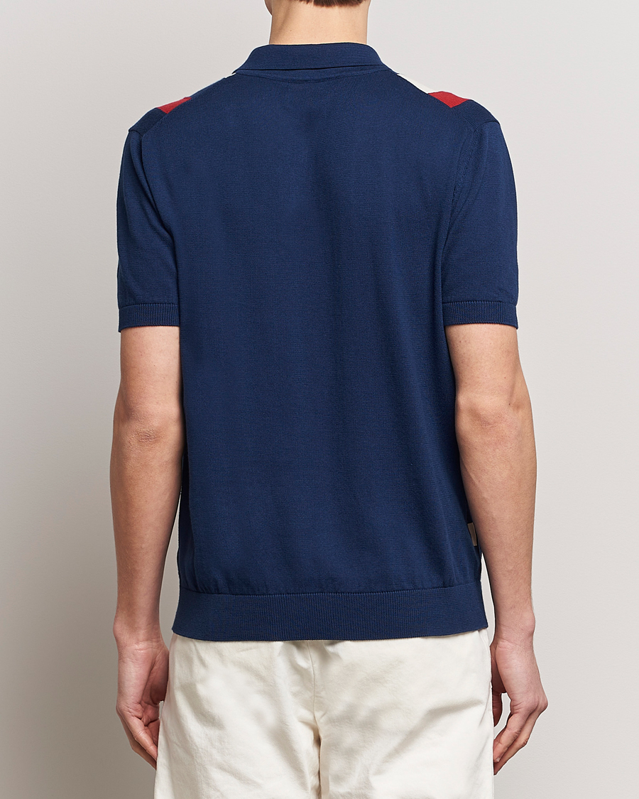 Heren | Polo's | Baracuta | Stripe Knitted Short Sleeve Polo Navy