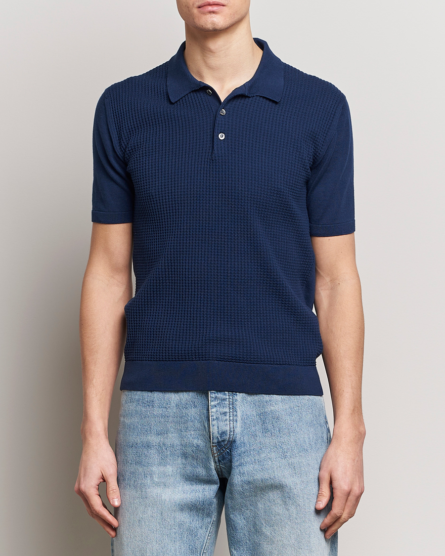 Heren |  | Baracuta | Waffle Knitted Polo Navy