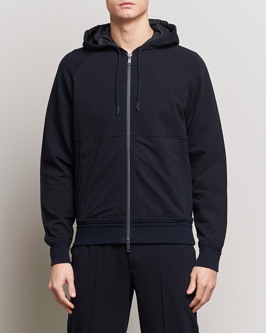 Heren |  | Zegna | Cotton Stretch Zip Hoodie Navy