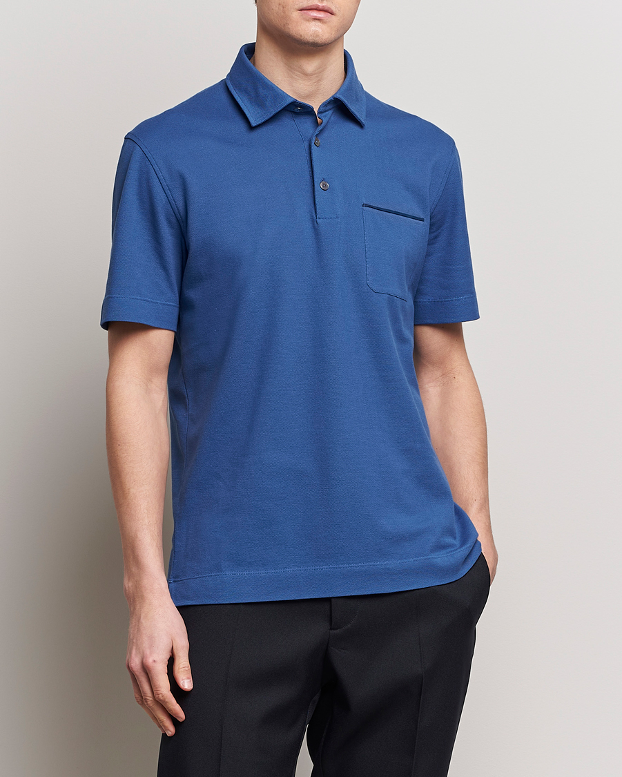 Heren | Polo's | Zegna | Short Sleeve Pocket Polo Blue