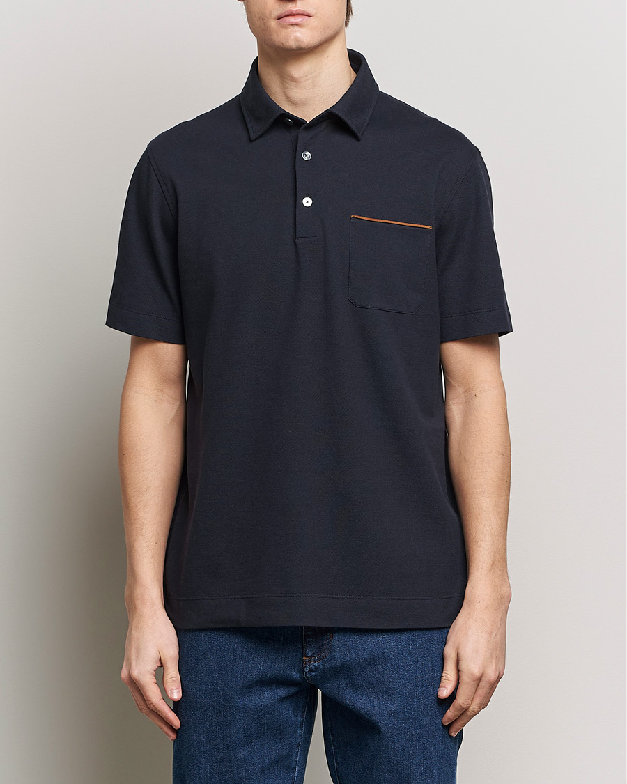 Heren | Italian Department | Zegna | Short Sleeve Pocket Polo Navy