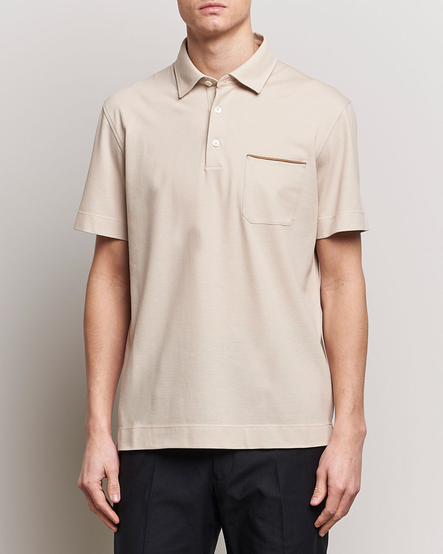 Heren | Poloshirts met korte mouwen | Zegna | Short Sleeve Pocket Polo Beige