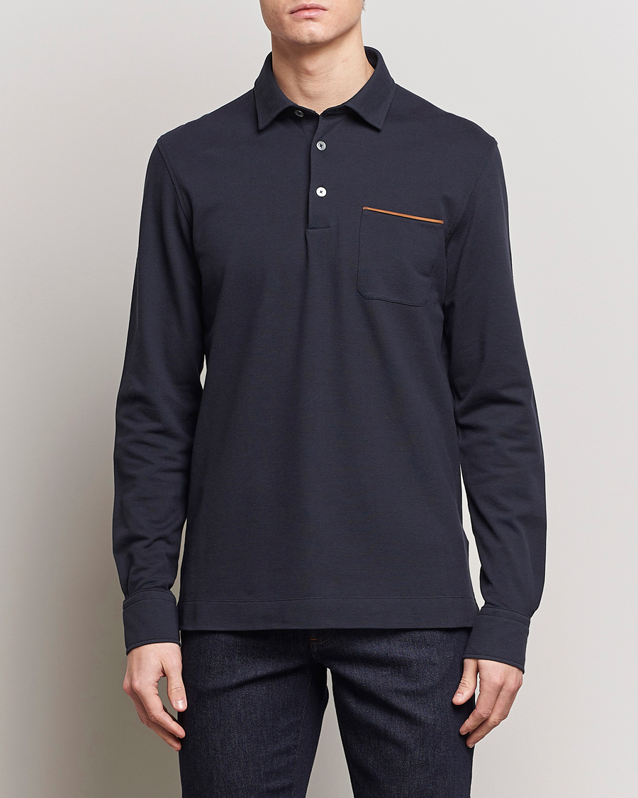 Heren | Poloshirts met lange mouwen | Zegna | Long Sleeve Pocket Polo Navy