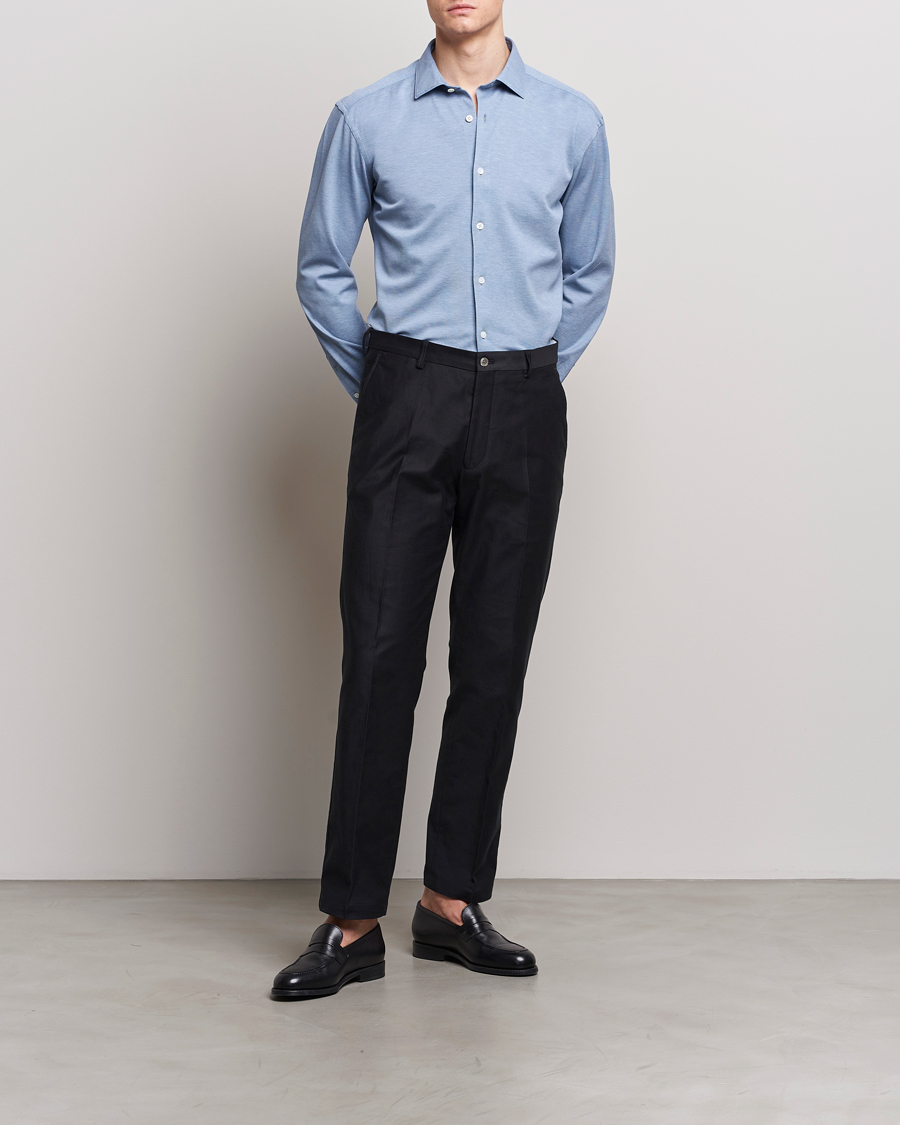 Heren | Overhemden | Zegna | Slim Fit Jersey Piquet Shirt Light Blue