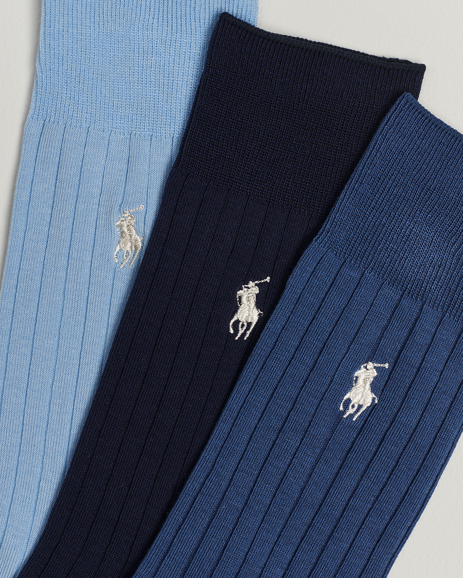 Heren | Preppy Authentic | Polo Ralph Lauren | 3-Pack Egyptian Rib Crew Sock Blue Combo