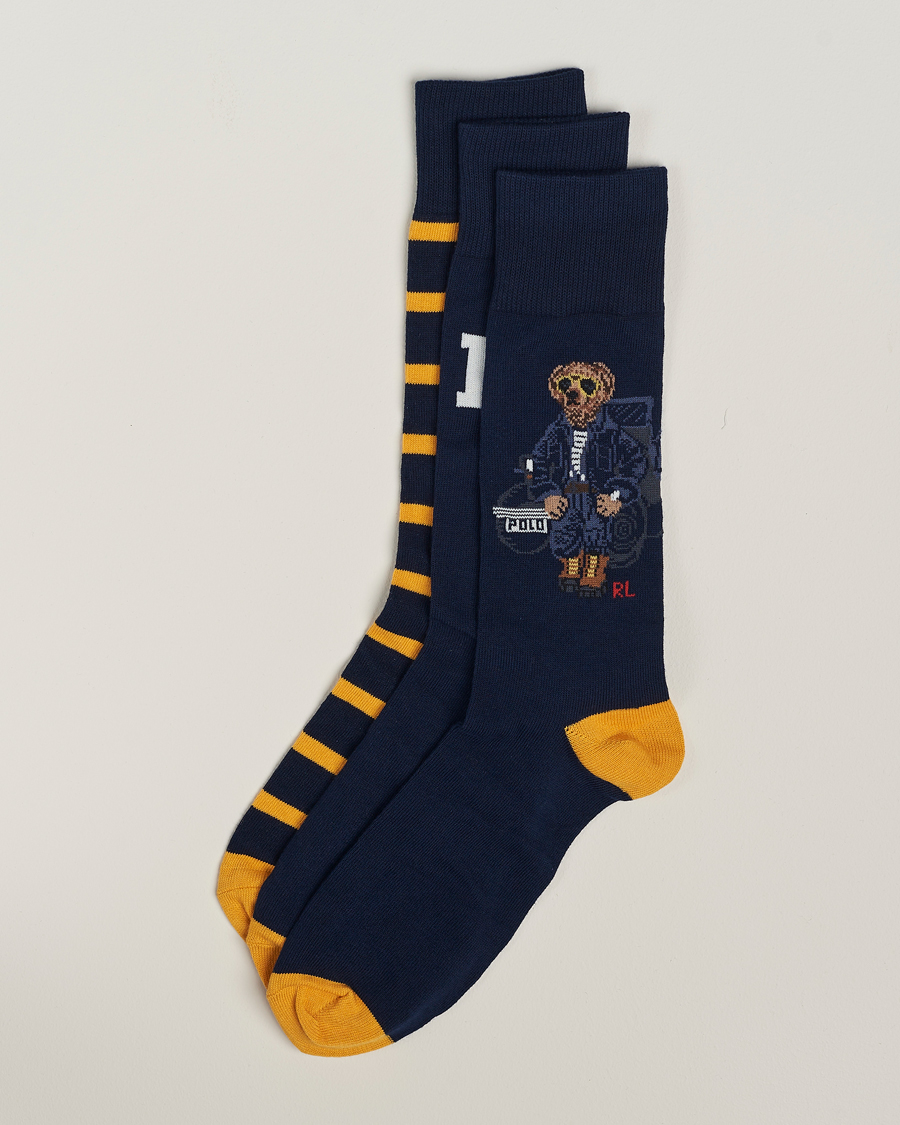 Heren | Ondergoed | Polo Ralph Lauren | 3-Pack Crew Sock Navy Bear & Stripe