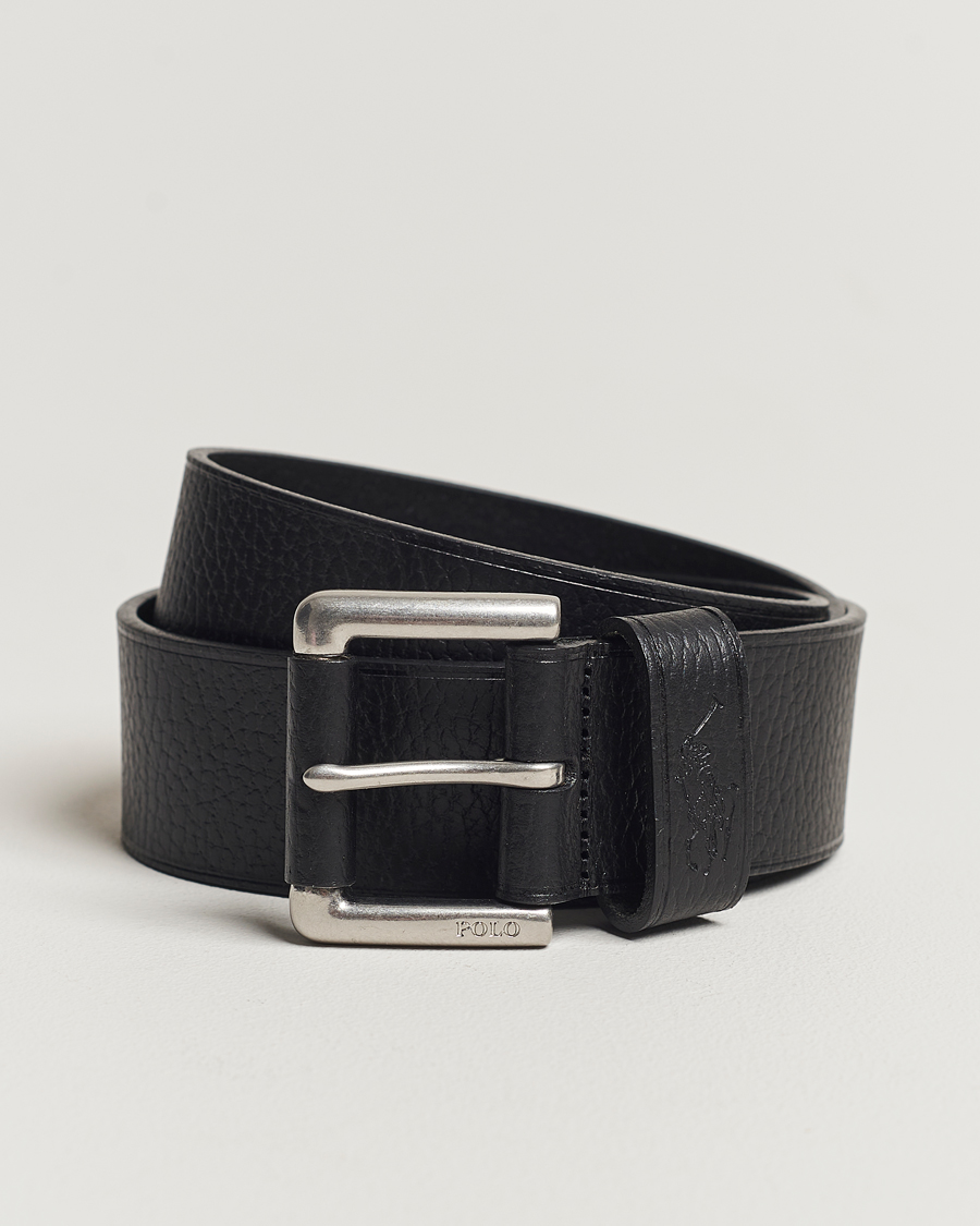 Heren | Polo Ralph Lauren Pebbled Leather Belt Black | Polo Ralph Lauren | Pebbled Leather Belt Black