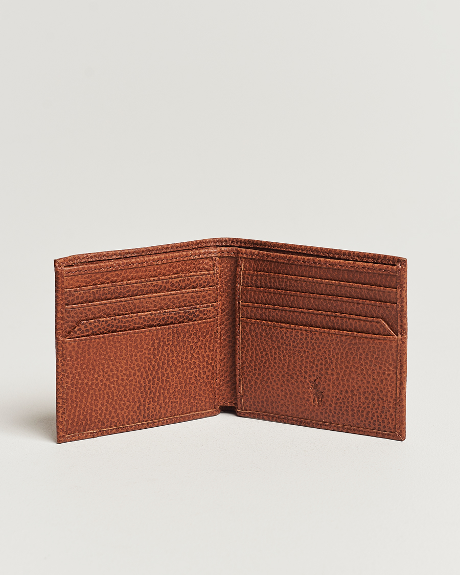 Heren | Portefeuilles met tweevoudige ritssluiting | Polo Ralph Lauren | Pebbled Leather Billfold Wallet Saddle Brown