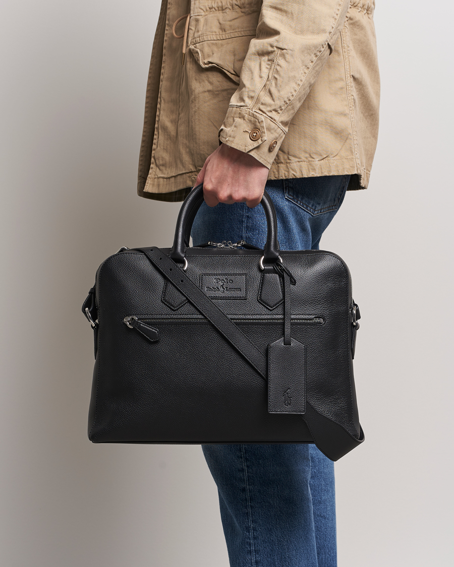 Men | Briefcases | Polo Ralph Lauren | Pebbled Leather Commuter Bag Black