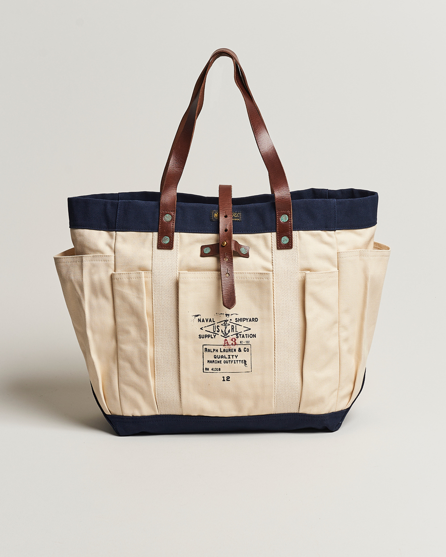 Heren | Polo Ralph Lauren Canvas Totebag Cream/Aviator Navy | Polo Ralph Lauren | Canvas Totebag Cream/Aviator Navy
