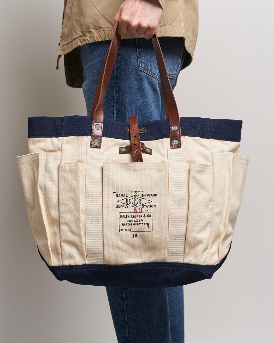 Heren | Polo Ralph Lauren Canvas Totebag Cream/Aviator Navy | Polo Ralph Lauren | Canvas Totebag Cream/Aviator Navy