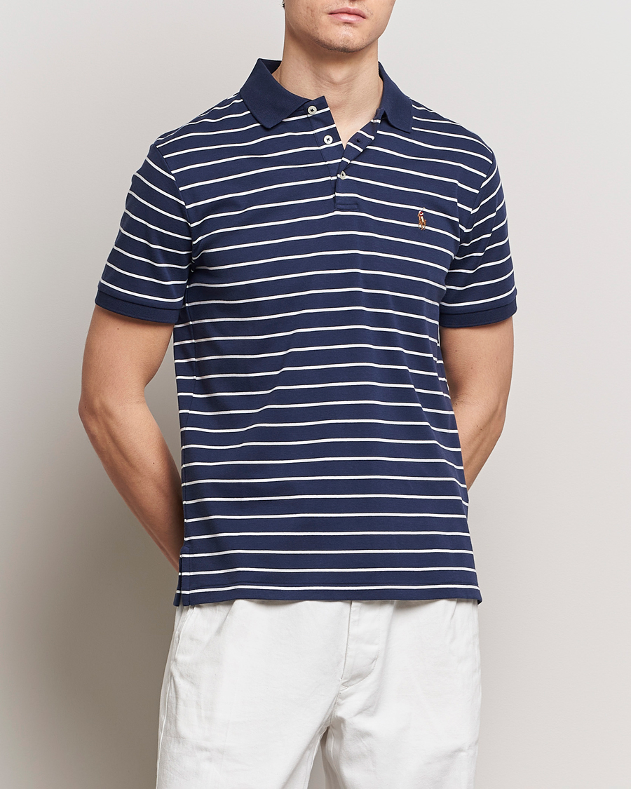 Heren | Poloshirts met korte mouwen | Polo Ralph Lauren | Luxury Pima Cotton Striped Polo Refined Navy/White