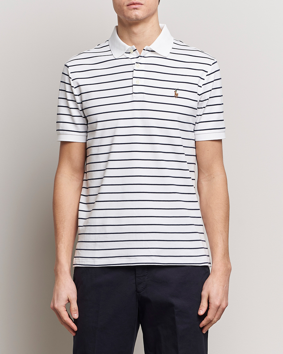 Heren | Poloshirts met korte mouwen | Polo Ralph Lauren | Luxury Pima Cotton Striped Polo White/Refined Navy