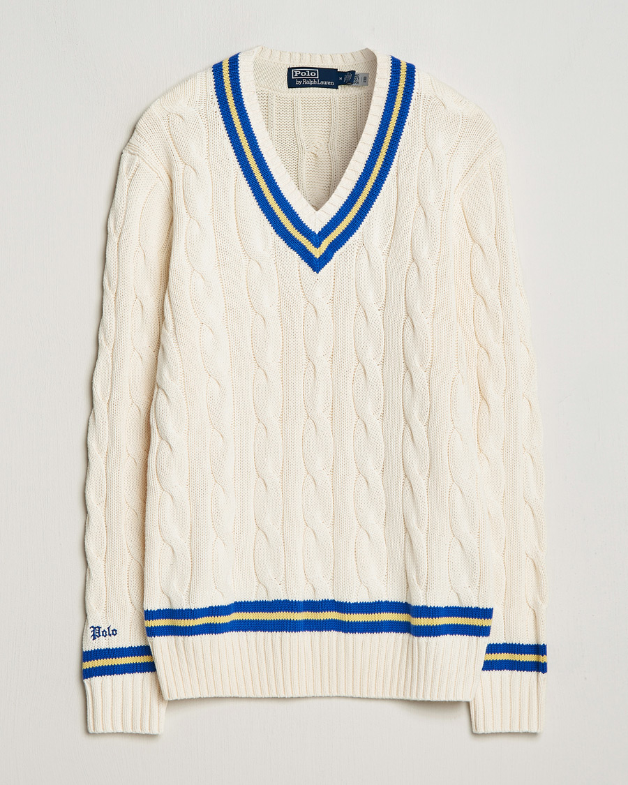 Heren | Truien | Polo Ralph Lauren | Cricket Cotton V-Neck Sweater Cream/Navy Stripe