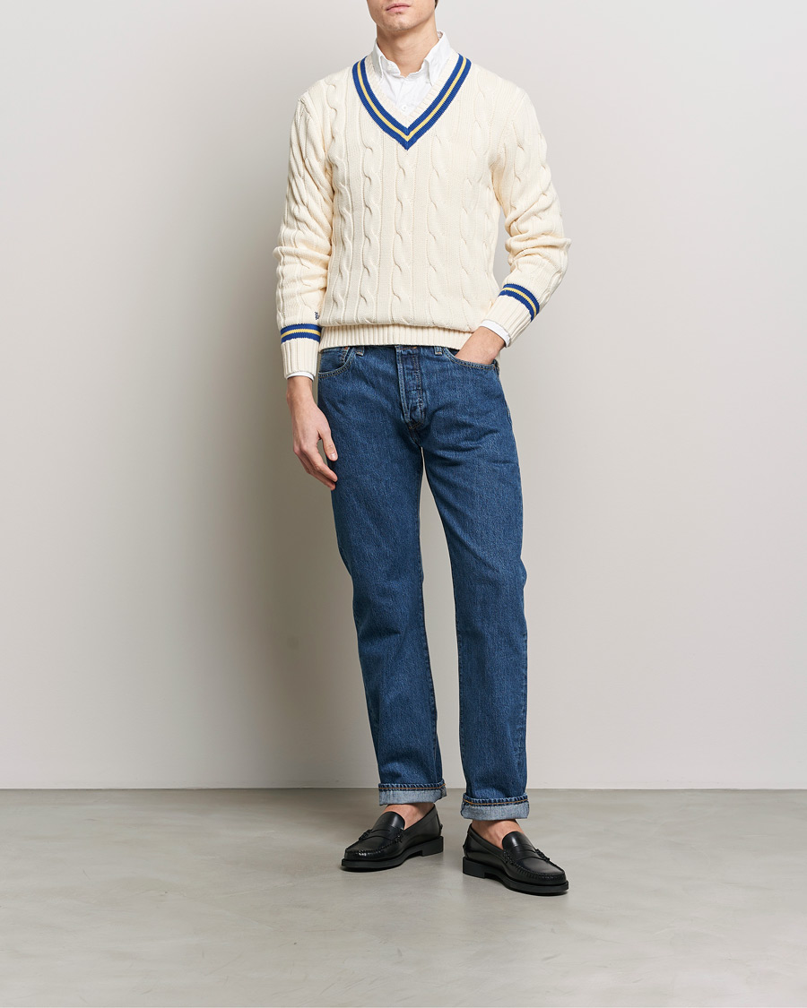 Heren | Truien | Polo Ralph Lauren | Cricket Cotton V-Neck Sweater Cream/Navy Stripe