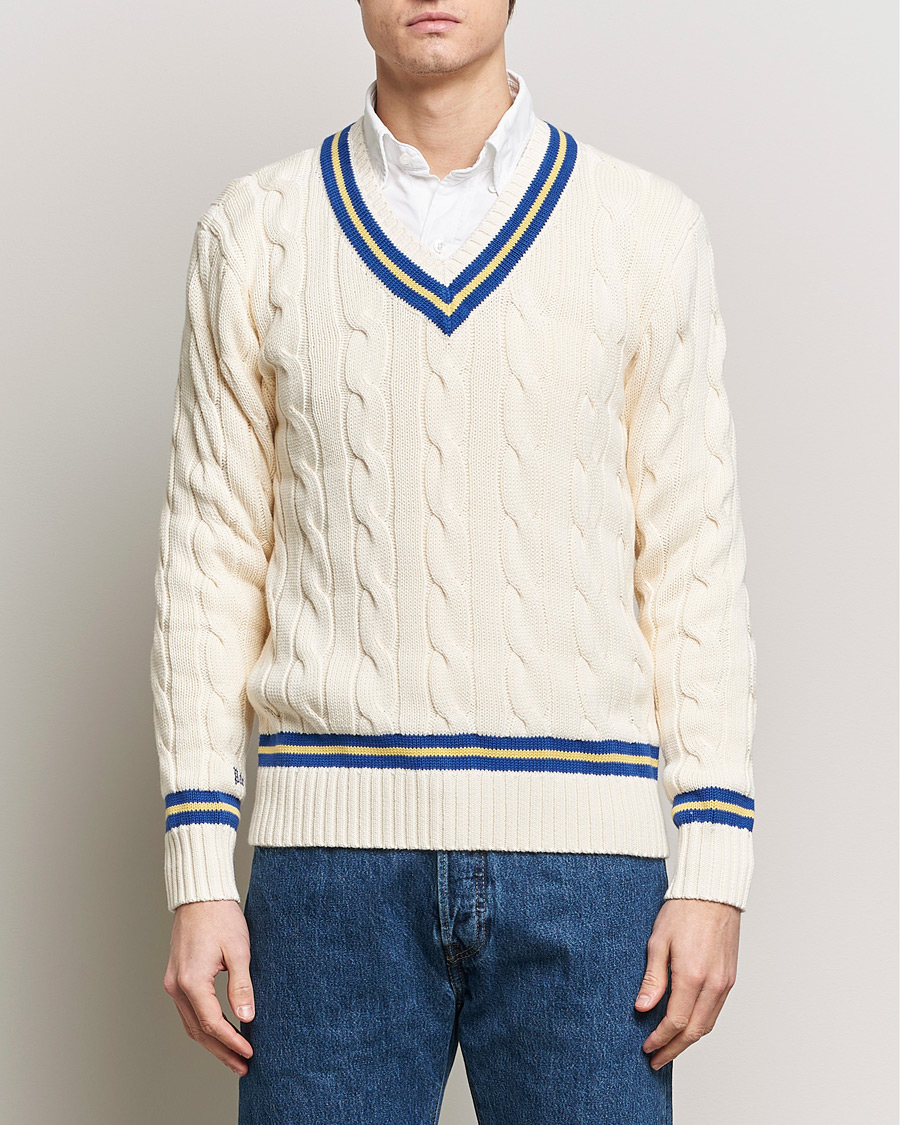 Heren | Gebreide truien | Polo Ralph Lauren | Cricket Cotton V-Neck Sweater Cream/Navy Stripe