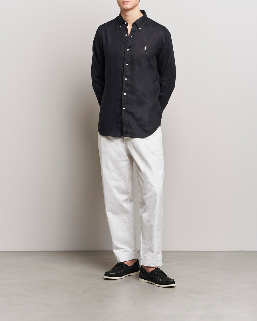 Heren | Overhemden | Polo Ralph Lauren | Custom Fit Linen Button Down Polo Black