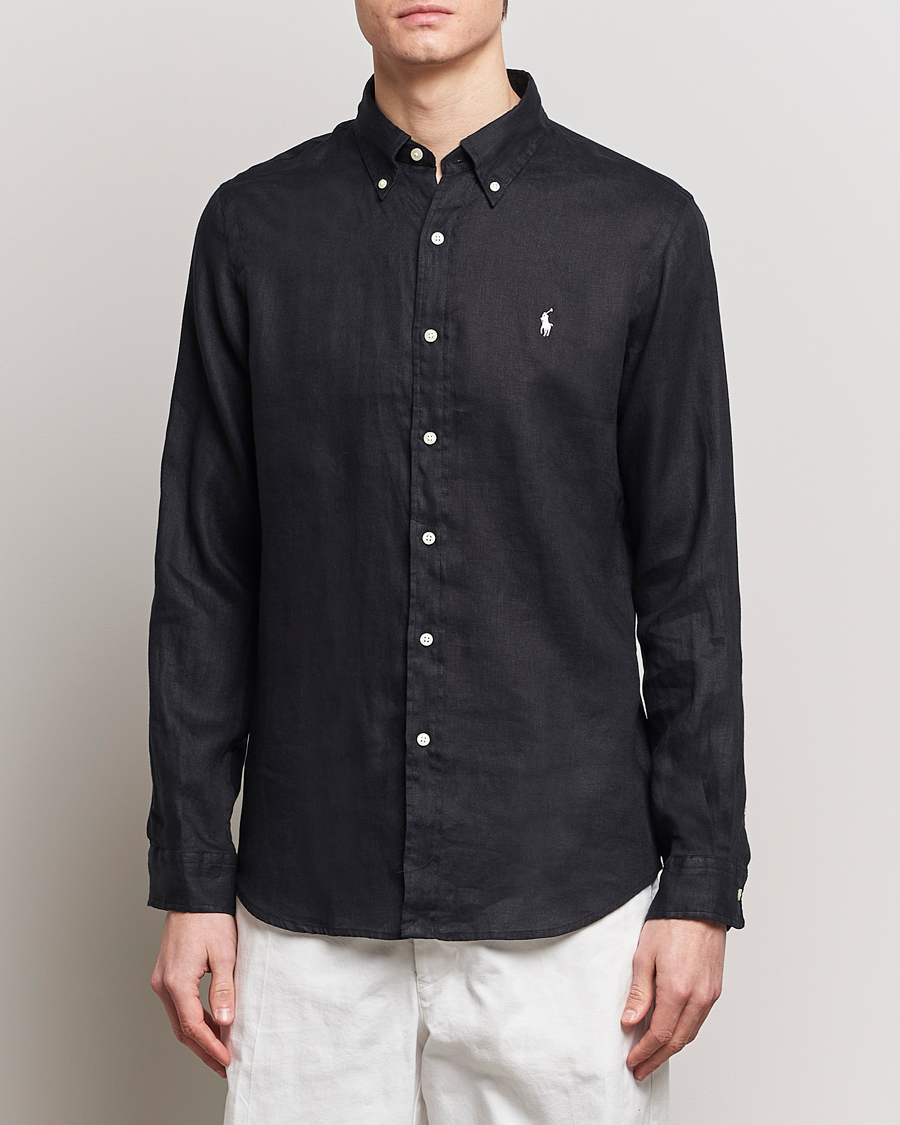 Heren | Casual | Polo Ralph Lauren | Custom Fit Linen Button Down Polo Black
