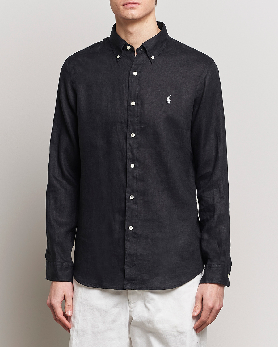 Heren |  | Polo Ralph Lauren | Custom Fit Linen Button Down Polo Black