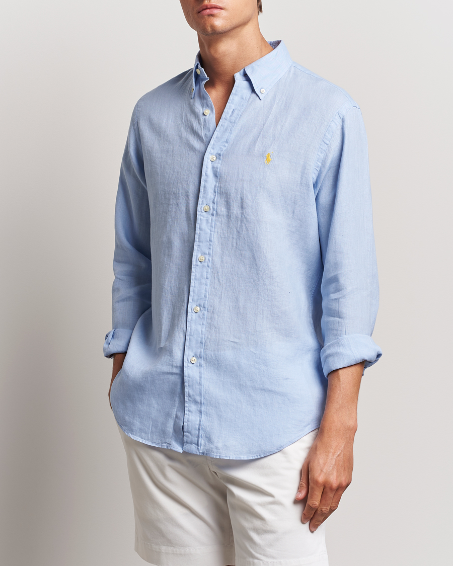 Heren |  | Polo Ralph Lauren | Custom Fit Linen Button Down Blue Hyacinth