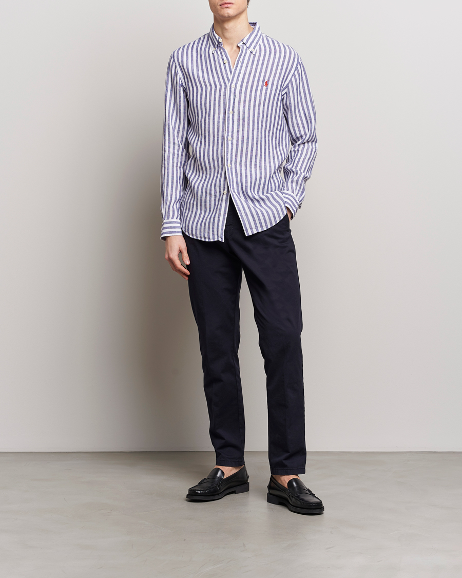 Heren | Overhemden | Polo Ralph Lauren | Custom Fit Striped Linen Shirt Blue/White