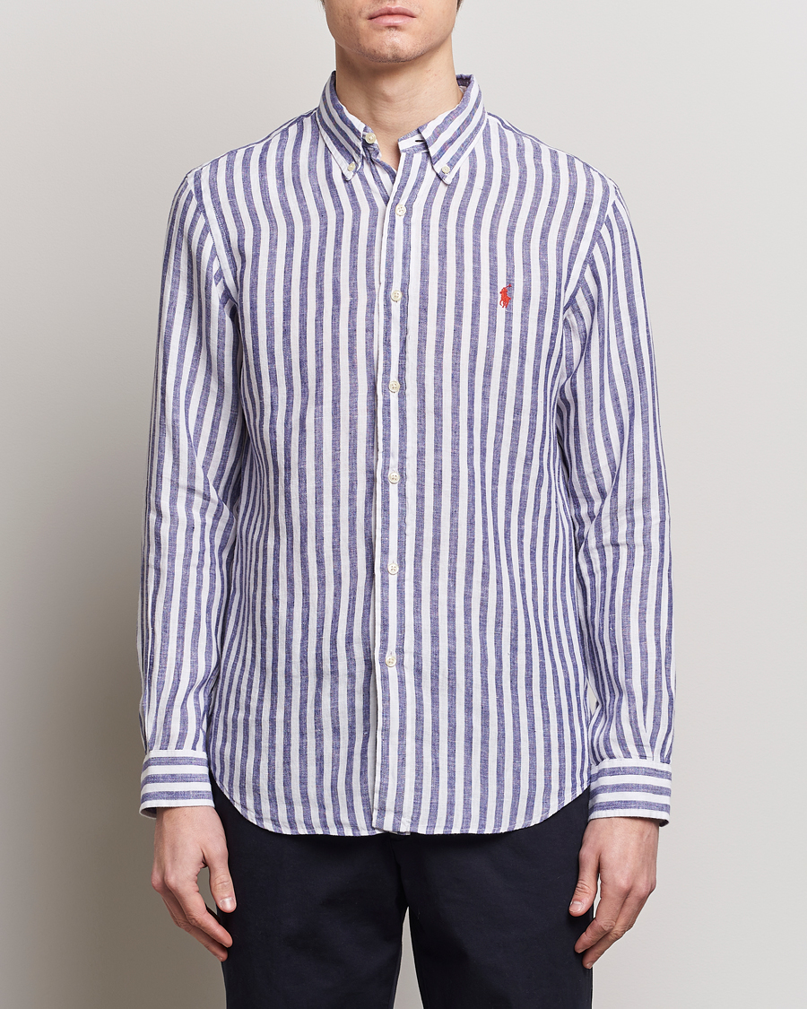 Heren |  | Polo Ralph Lauren | Custom Fit Striped Linen Shirt Blue/White