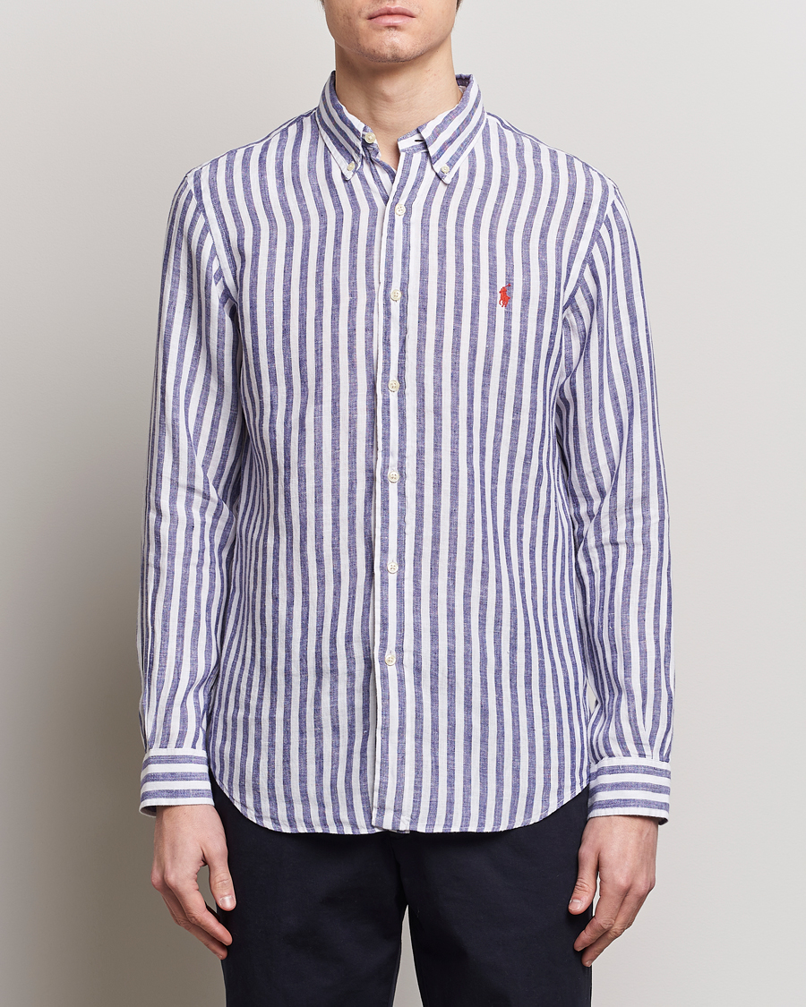 Herre | Polo Ralph Lauren | Polo Ralph Lauren | Custom Fit Striped Linen Shirt Blue/White