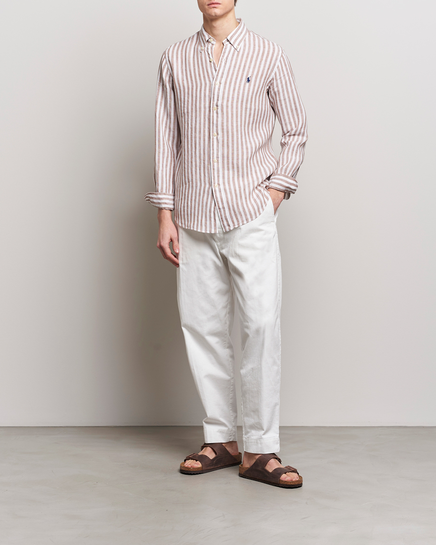 Heren | Overhemden | Polo Ralph Lauren | Custom Fit Striped Linen Shirt Khaki/White