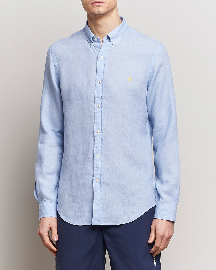 Heren | Casual | Polo Ralph Lauren | Slim Fit Linen Button Down Shirt Blue Hyacinth