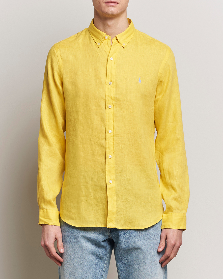 Heren | Stylesegment Casual Classics | Polo Ralph Lauren | Slim Fit Linen Button Down Shirt Sunfish Yellow