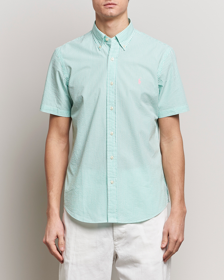 Heren | Overhemden met korte mouwen | Polo Ralph Lauren | Seersucker Short Sleeve Striped Shirt Green/White