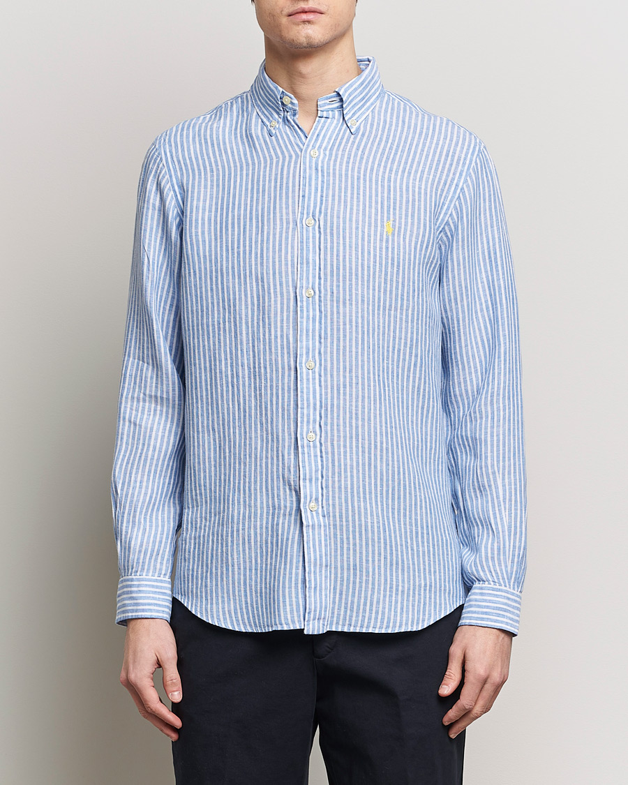 Heren |  | Polo Ralph Lauren | Custom Fit Striped Linen Shirt Blue/White