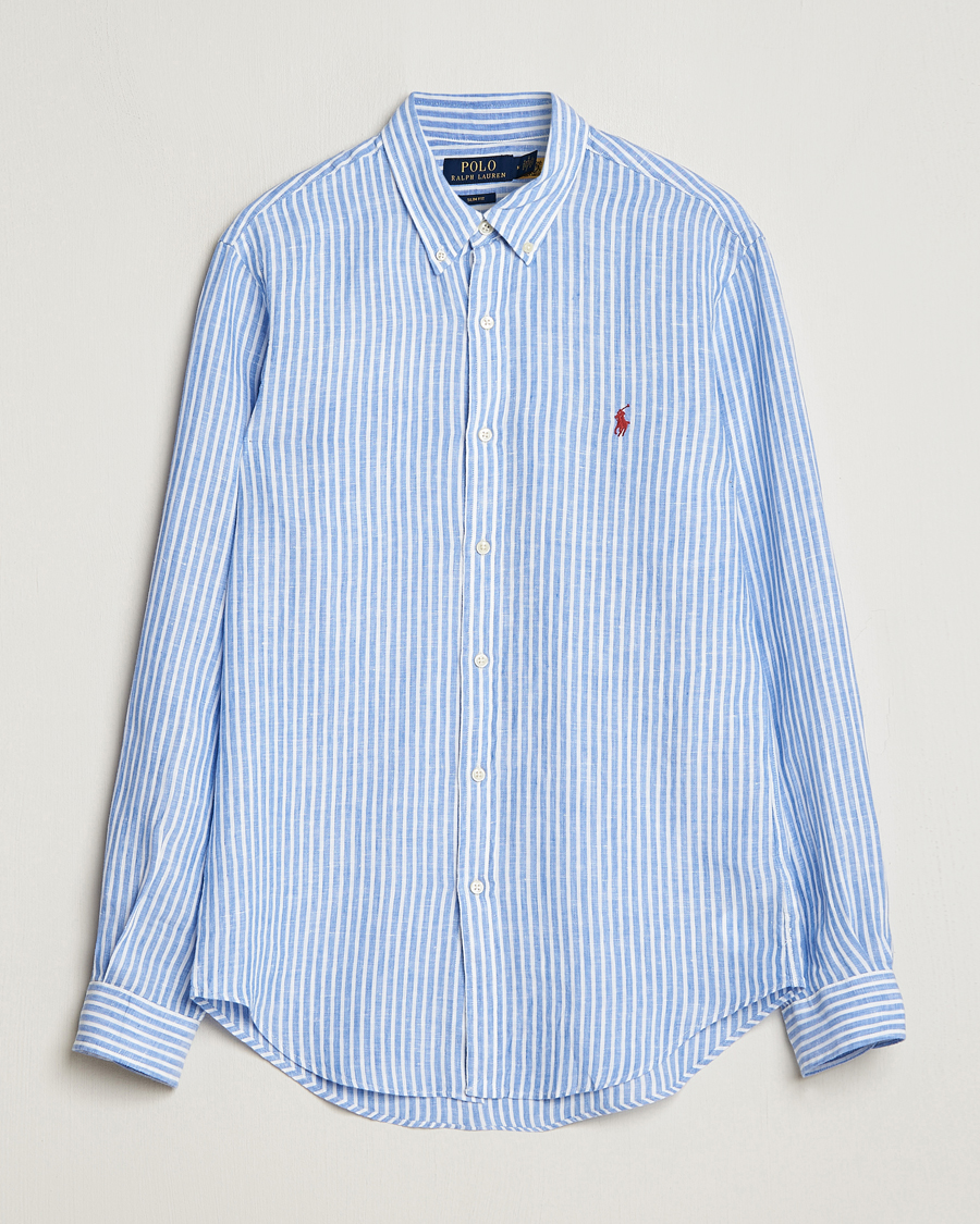 Heren | Overhemden | Polo Ralph Lauren | Slim Fit Striped Button Down Linen Shirt Blue/White