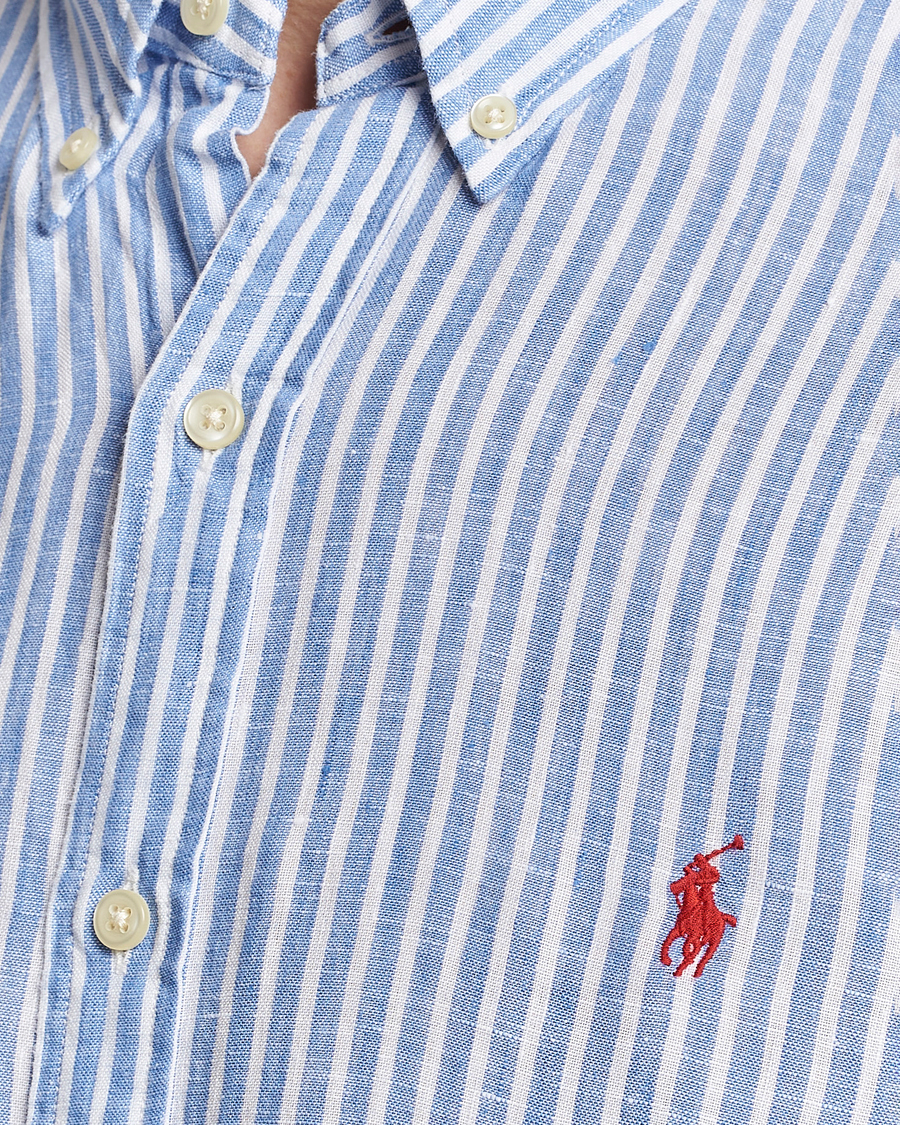 Heren | Overhemden | Polo Ralph Lauren | Slim Fit Striped Button Down Linen Shirt Blue/White