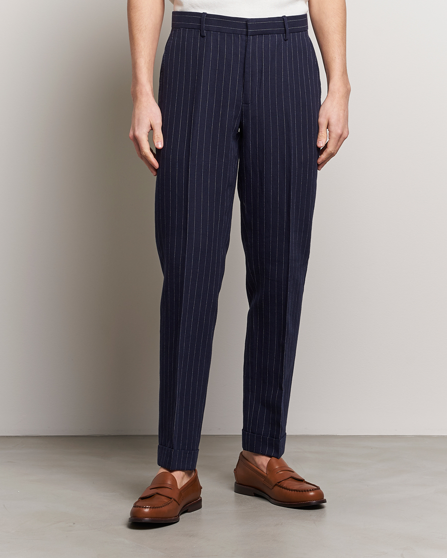 Heren |  | Polo Ralph Lauren | Linen Pinstripe Trousers Navy/Cream