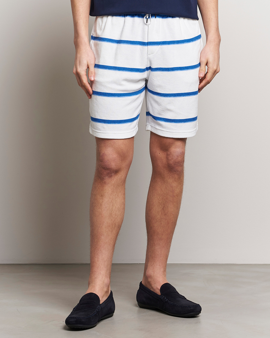 Heren | Only Polo | Polo Ralph Lauren | Cotton Terry Striped Drawstring Shorts Blue/White