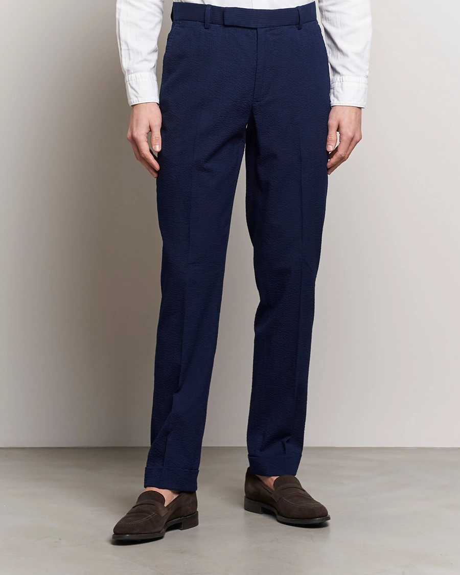 Men | Formal Trousers | Polo Ralph Lauren | Pleated Seersucker Trousers Indigo