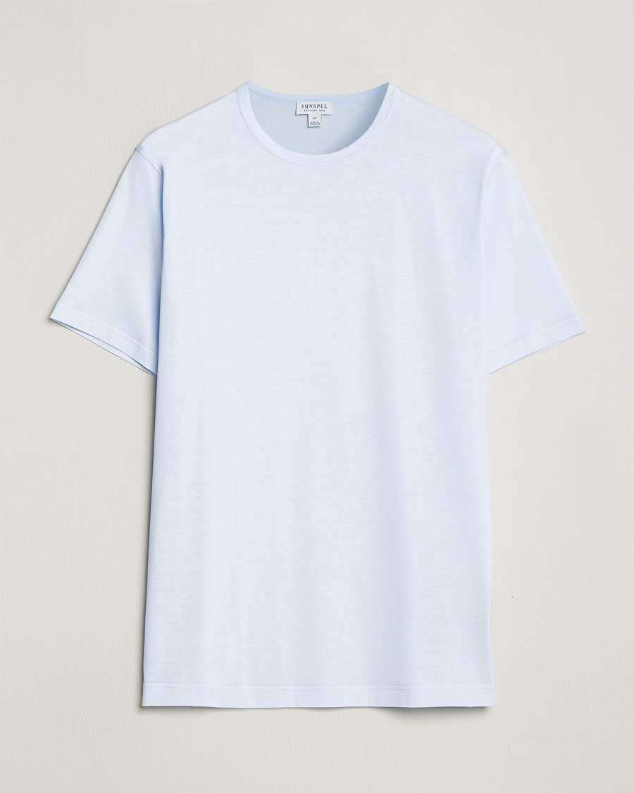 Heren | T-shirts | Sunspel | Crew Neck Cotton Tee Light Blue