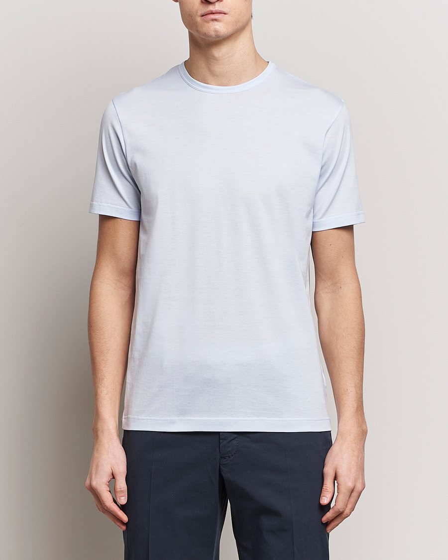 Heren | T-shirts met korte mouwen | Sunspel | Crew Neck Cotton Tee Light Blue