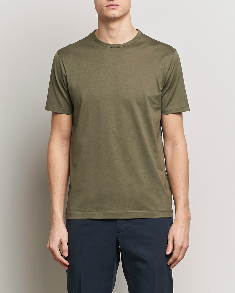 Heren | T-shirts met korte mouwen | Sunspel | Crew Neck Cotton Tee Khaki