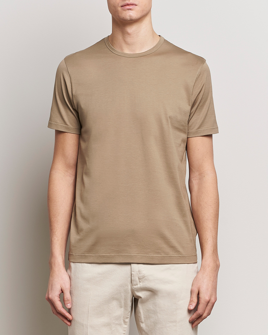 Heren | T-shirts | Sunspel | Crew Neck Cotton Tee Dark Stone