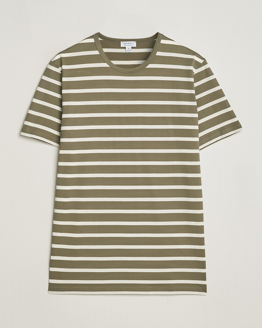 Heren | T-shirts | Sunspel | Striped Crew Neck Cotton Tee Khaki