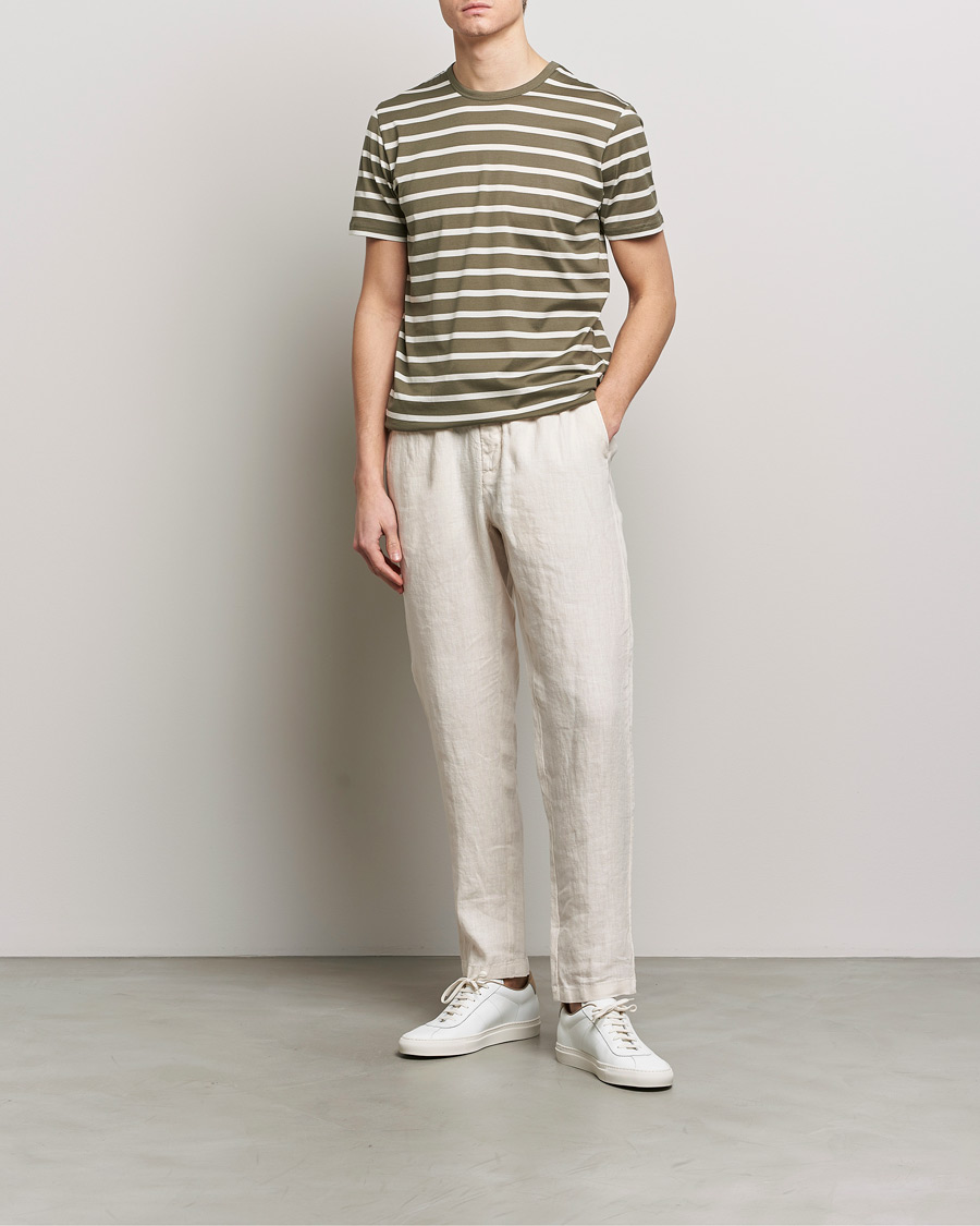 Heren | T-shirts | Sunspel | Striped Crew Neck Cotton Tee Khaki