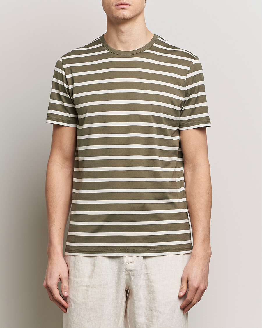 Heren |  | Sunspel | Striped Crew Neck Cotton Tee Khaki