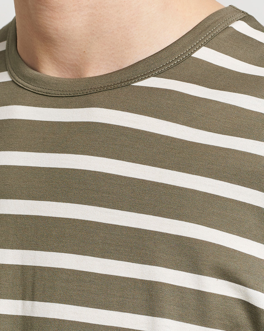 Heren | T-shirts | Sunspel | Striped Crew Neck Cotton Tee Khaki