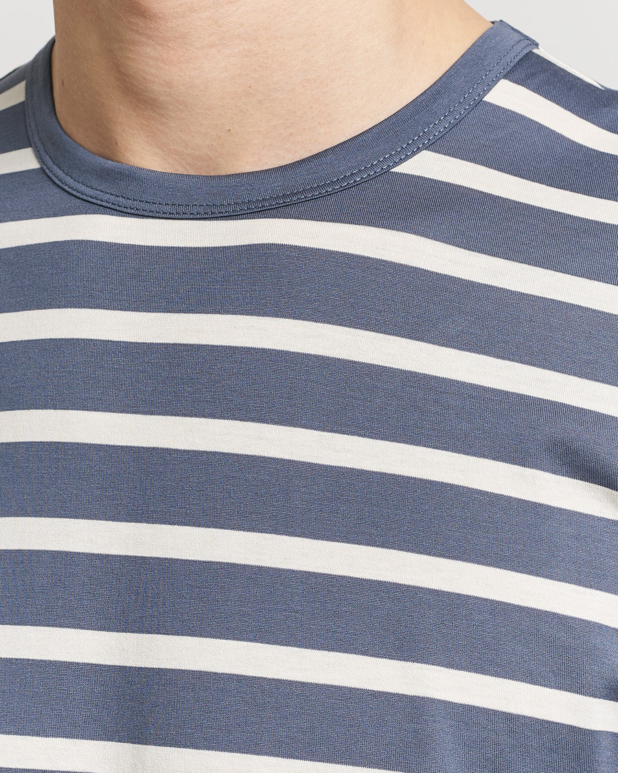 Heren | T-shirts | Sunspel | Striped Crew Neck Cotton Tee Slate Blue